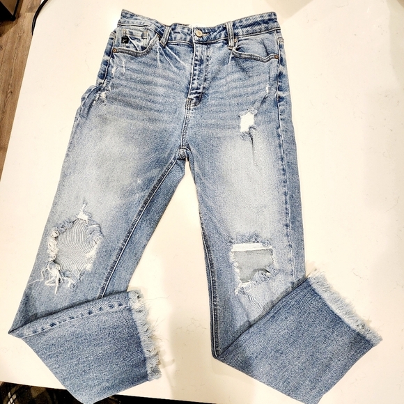 KanCan Maurices Hi Rise Destroyed Stretch Light Wash Raw Ankle Crop Jeans 28 - Picture 3 of 13